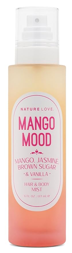 Nature Love Mango Mood Hair & Body Mist | Mango, Jasmine, Brown Sugar & Vanilla | Refreshing All-Over Spray | Cruelty Free, Made in USA (6 Fl Oz)