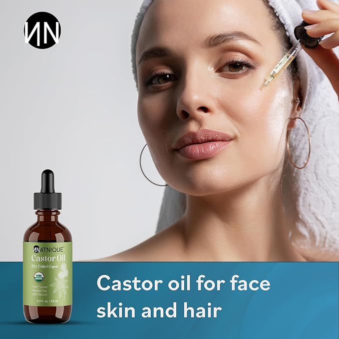 Castor Oil 2oz – USDA Certified Organic, 100% Pure Cold Pressed Unrefined Oil for Hair Growth, Eyelashes, Eyebrows & Scalp – Natural Skin Moisturizer, Lash Serum & Hair Treatment