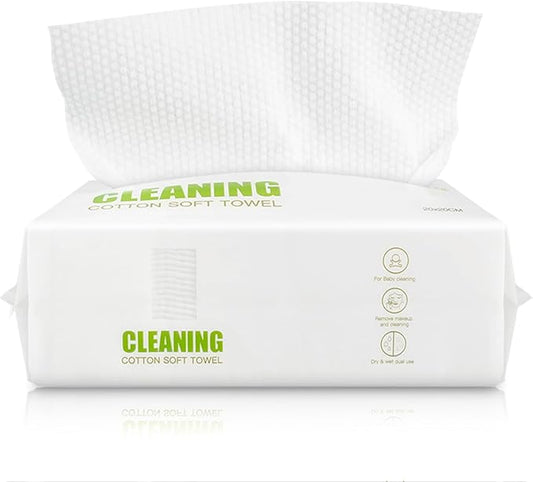 Disposable Face Towels – 60 Count Biodegradable Facial Cleansing Cloths – Lint-Free, Unscented, Extra Thick Soft Towelettes for Sensitive Skin & Makeup Removal