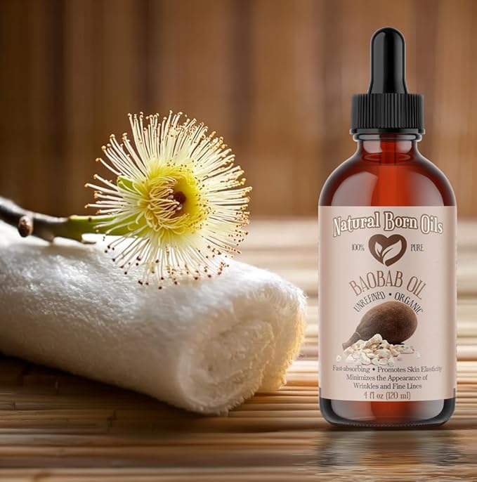 Natural Born Oils 4oz Baobab Oil, 100% Pure and Natural, Organic, Cold-pressed, Unrefined, Non-comedogenic, Moisturizing, Includes Pump & Dropper
