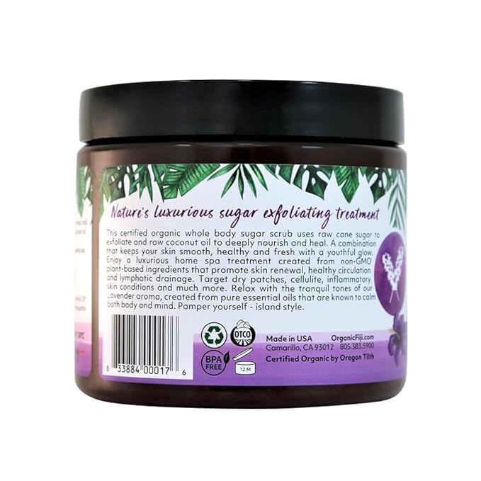 Whole Body Scrub - Infused with Coconut Oil, Exfoliating Sugar Scrub for Smooth and Soft Skin, Exfoliates & Restores Skin's Natural Biosphere, Lavender 20 oz