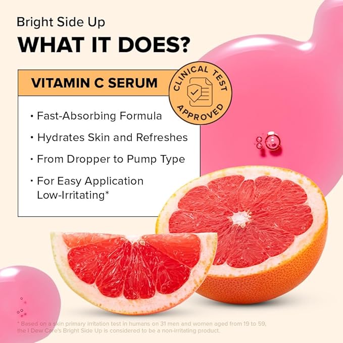 I DEW CARE Vitamin C Face Serum - Bright Side Up | Hydrating with Niacinamide, Korean Glass Skin Care, Facial Treatment, Non-irritating, Lightweight, Exfoliating, 1.01 FL Oz