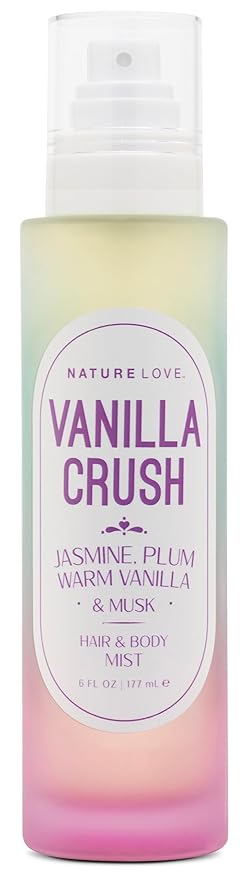 Nature Love Vanilla Crush Hair & Body Mist | Jasmine, Plum, Warm Vanilla & Musk | All-Over Refreshing Spray | Cruelty Free, Made in USA (6 Fl Oz)