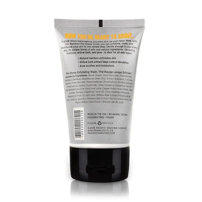 Pacific Shaving Company Bamboo Pre-Shave Scrub - Exfoliating Face Scrub & Cleanser - Daily Face Wash for Men with Aloe Vera & Willow Bark Extract - Soothes, Moisturizes & Controls Blemishes (2 Pack)