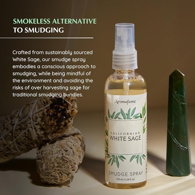White Sage Smudge Spray by Aromafume | 100ml/3.3 oz | Sage for Cleansing Negative Energy & Protection | Non-Toxic Room Spray | Natural Sage Mist for Spiritual Cleansing, Smokeless Smudging