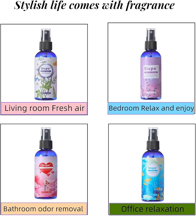 Natural Bedroom Linen Spray Scented Room Mist with Plant Extracts Long Lasting Freshness for Sheets, Pillows & Curtains – 4oz(4Bottle)