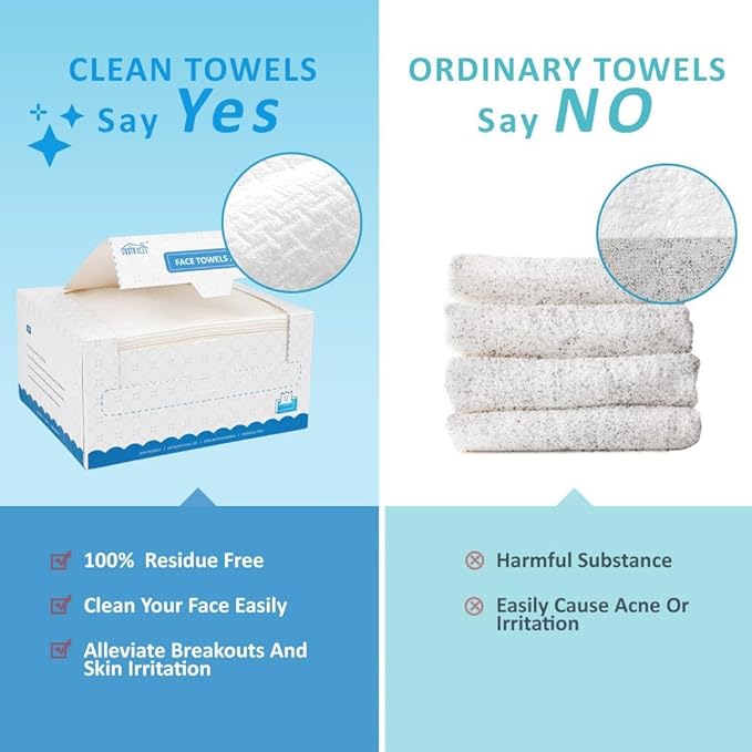 HOMEXCEL Face Towels 200 Count (4 Box), Disposable Makeup Remover Wipes, Super Soft Biodegradable Dry Facial Hand Clean Facial Towels Wash Cloth