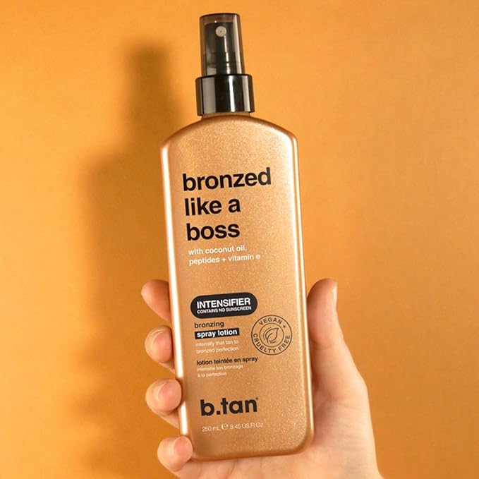b.tan Sun Tanning Lotion Spray | Bronzed Like a Boss - Brown Outdoor Bronzing Accelerator, Best Tan Intensifier, No SPF, Packed with Coconut Oil, Peptides, & Vitamin E, Austrailian Brand, 8.45 Fl Oz