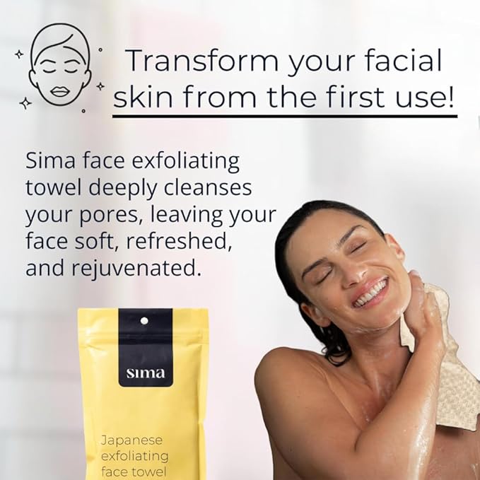Exfoliating Washcloth Face & Body Scrub Towel - Japanese Exfoliating Towel with Hexagon Fibers, Body Scrubber with 2 Sides for Scrubbing & Washing (Nude, 27cm x 35cm)