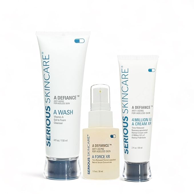 Retinol Anti-Aging Skin Care Set - Serum, Facial Moisture Cream & Face Wash - Smooth Fine Lines, Deep Wrinkles and Minimize Pores - Serious Skincare - 3 Piece Kit