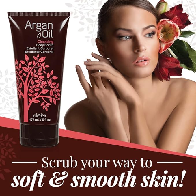 Body Drench Argan Oil Body Scrub for Women – Body Exfoliator Scrub & Deep Cleansing Skin Polish for Smooth Skin, Removes Dead Skin Cells, 6 fl oz