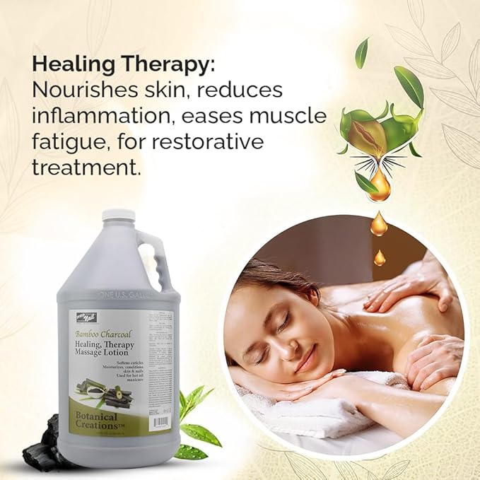 PRO NAIL - Healing Therapy Massage Lotion - Professional Pedicure, Body and Hot Oil Manicure, Infused with Natural Oils, Vitamins, Panthenol and Amino Acids (Bamboo Charcoal, 1 Gallon)