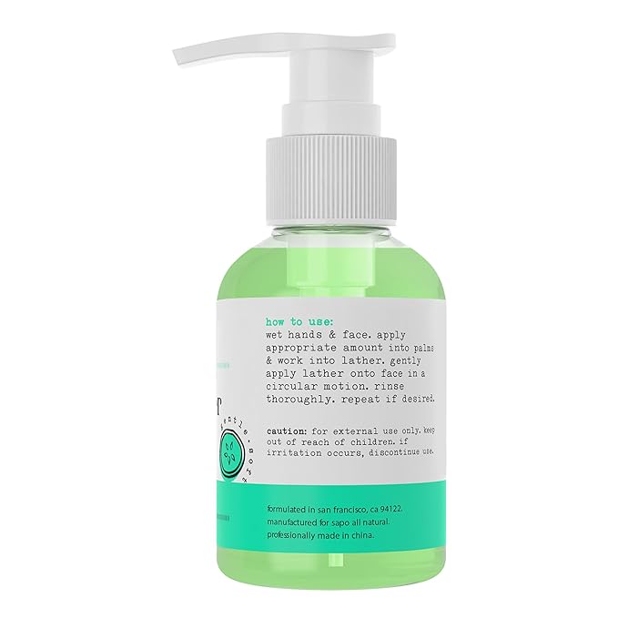 Cucumber Face Cleanser - Daily Gentle Gel Wash with Aloe, Coconut Oil, Neem & Vitamin C - Soothing, Brightening, Hydrating & Vegan for Dry, Sensitive, Oily or Acne Prone Skin - 4 oz