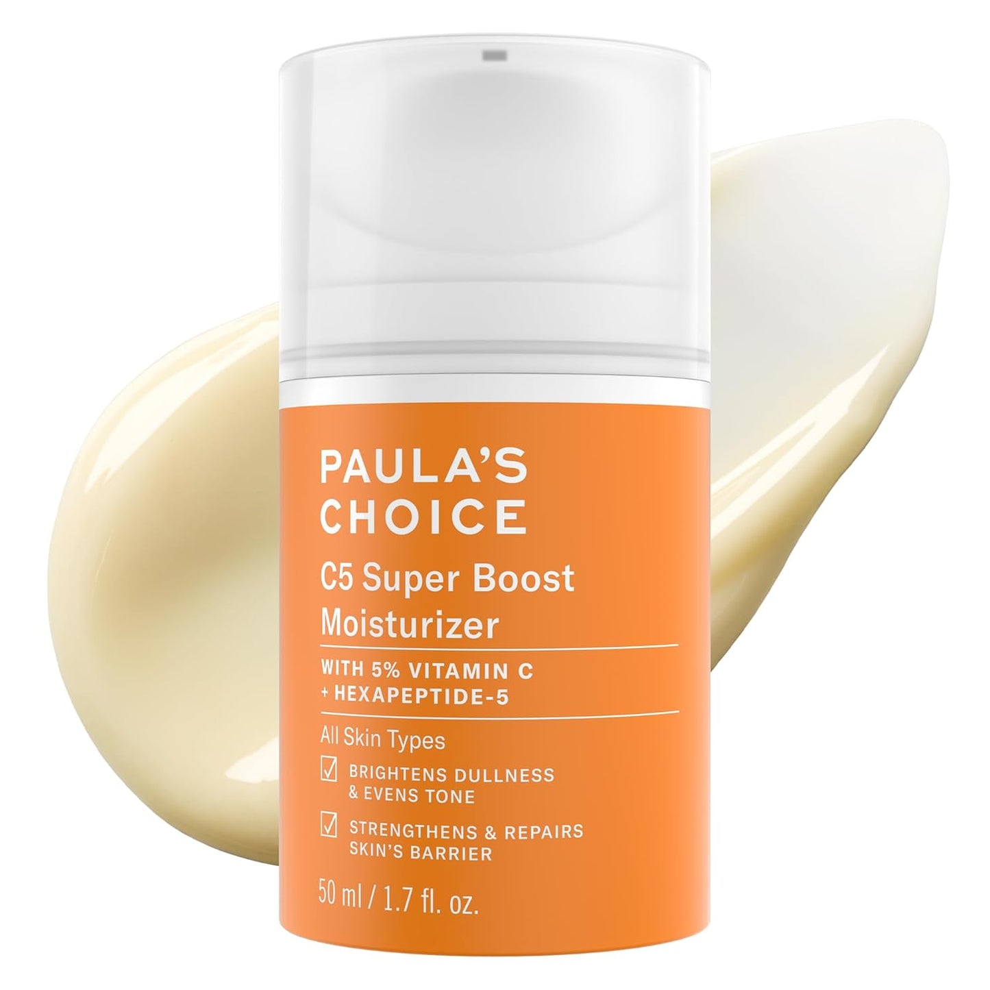 C5 Super Boost Vitamin C Moisturizer – 5% Stabilized Vitamin C + Squalane | Brightening Face Lotion for Uneven Skin Tone, Discoloration, Fine Lines & Acne-Prone Skin | Daily Fragrance-Free Anti-Aging Cream