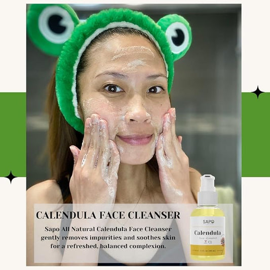 Calendula Face Cleanser - Hydrating Creamy Facial Wash with Hyaluronic Acid, Coconut Oil & Glycerin - Calming, Moisturizing & Vegan For Dry, Oily, Sensitive or Irritated Skin - 4 oz