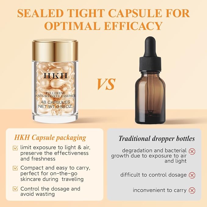 HKH Vitamin C Serum For Face, Anti-Aging Vit C with Vitamin E Serum 48 Capsules, Evens Skin Tone & Reduces Wrinkles, Travel Size Skincare Capsules for Smoothing, Hydrating & Firming Skin
