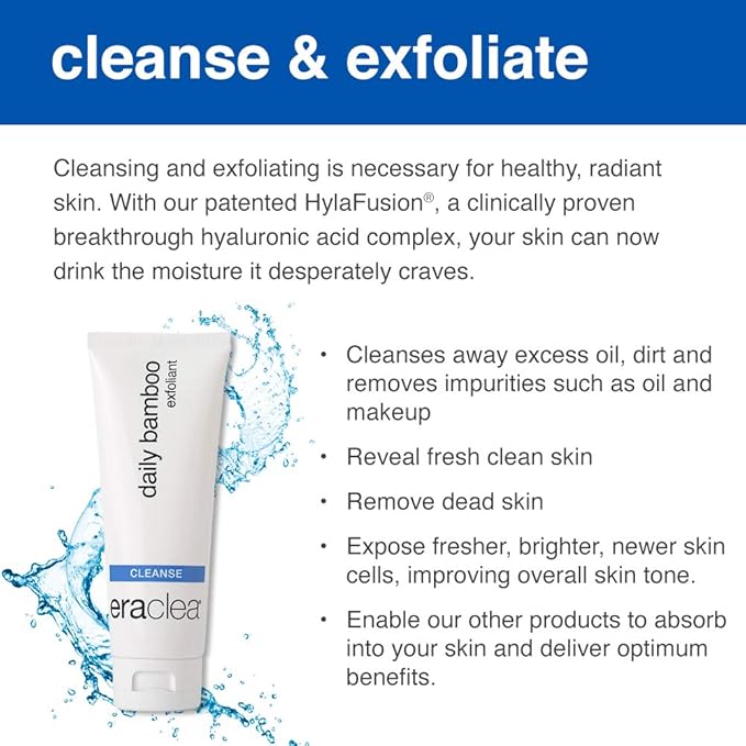 eraclea Daily Bamboo Exfoliant, Gentle Exfoliating Face Wash with Lactic Acid and Hyaluronic Acid. Removes Oil and Impurities to Reveal Even Skin Tone and Texture, For All Skin Types (4 fl oz)
