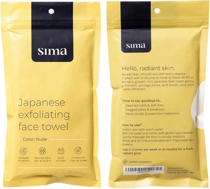 Exfoliating Washcloth Face & Body Scrub Towel - Japanese Exfoliating Towel with Hexagon Fibers, Body Scrubber with 2 Sides for Scrubbing & Washing (Nude, 27cm x 35cm)