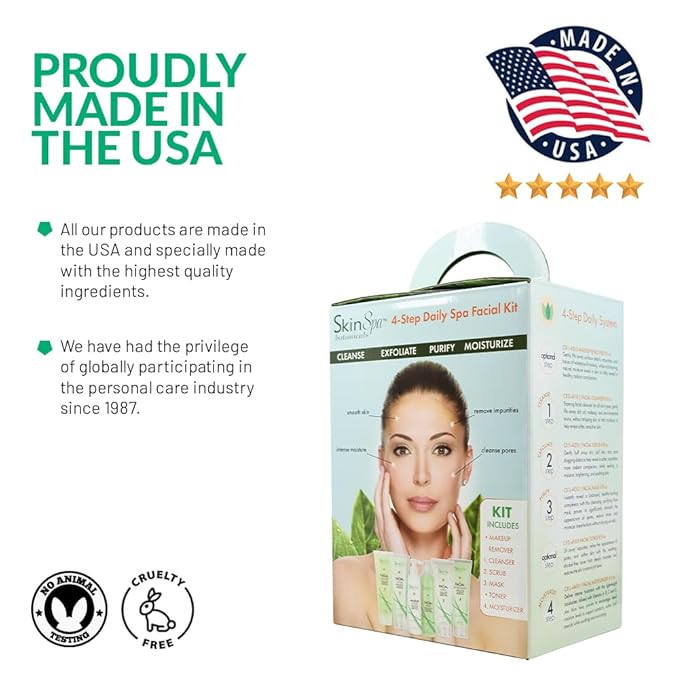 Skin Care Facial Cleanser Set, Daily Routine Kit, System, Infused with Aloe Vera, 8 Oz - Face Wash Scrub, Cleanser, Toner, Makeup Remover, Clay Mask and Moisturizer