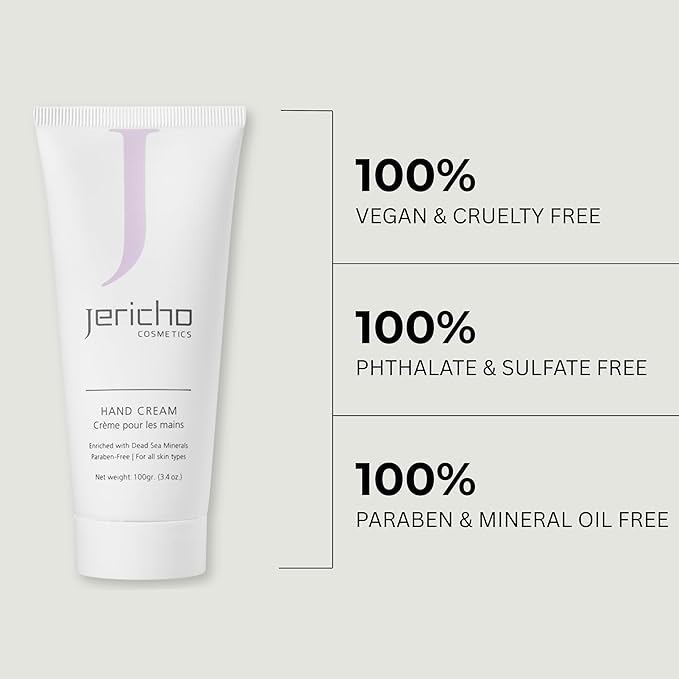 Jericho Cosmetics Hand Cream – Moisturizing & Nourishing with Aloe, Olive Oil & Dead Sea Salts – Hydrating Formula with Witch Hazel & Vitamin E – Non-Greasy, 3.4 oz