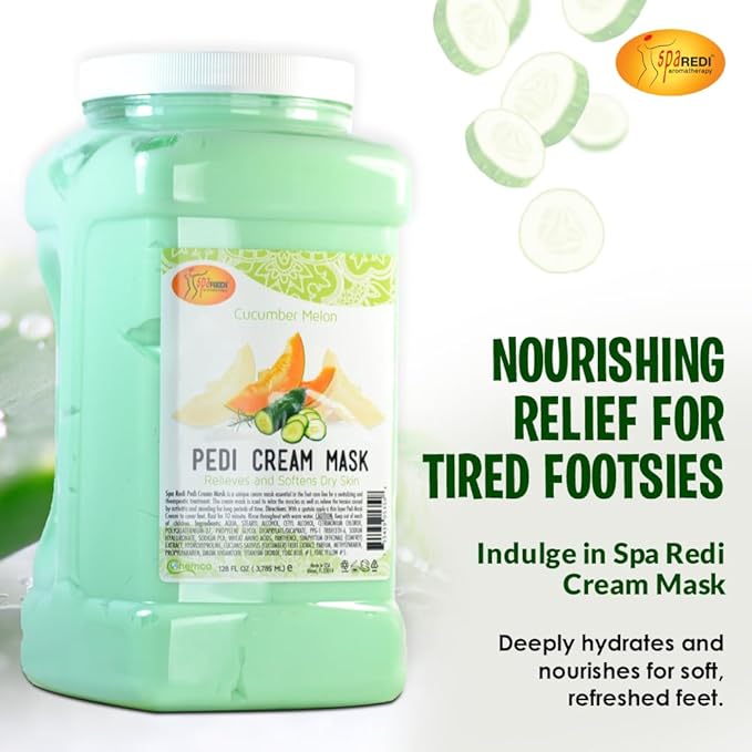 SPA REDI - Body and Foot Cream Mask, Cucumber and Melon, 128 Oz - Pedicure Massage for Tired Feet and Body, Hydrating, Fresh Skin