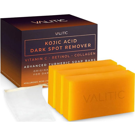 Valitic Unisex Dark Spot Corrector Bar, 100g - Exfoliating, SLS and Paraben-Free Turmeric Soap for Skin Tone Correction, Vitamin C, Retinol and Collagen Blend