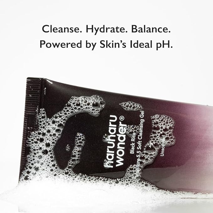 haruharu wonder Black Rice Moisture 5.5 Soft Cleansing Gel, 3.4 fl.oz, Gentle Face Wash for Dry to Normal Skin, Low 5.5pH, Soap Free, Hydrating, Fragrance Free, Daily Use, Korean Skincare