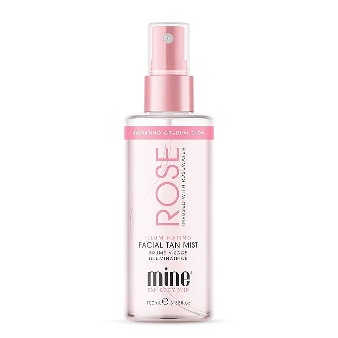 Minetan Rose Face Tan Mist | Clear Facial Self Tanning Spray | Gradual Daily Sunless Tanner, Infused | Soothing Rose Water & Vitamin C, Hydrating, Golden Glow Skin Finish | 3.38 Fl Oz