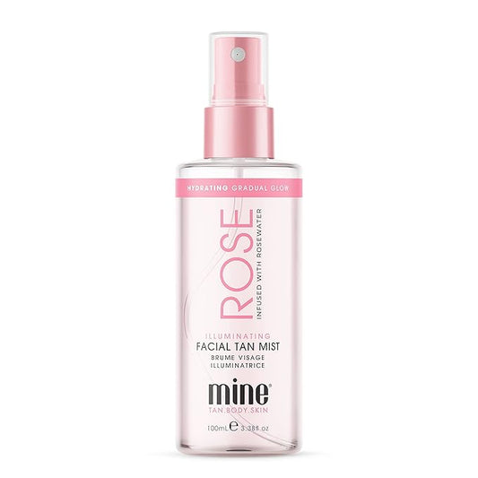Minetan Rose Face Tan Mist | Clear Facial Self Tanning Spray | Gradual Daily Sunless Tanner, Infused | Soothing Rose Water & Vitamin C, Hydrating, Golden Glow Skin Finish | 3.38 Fl Oz