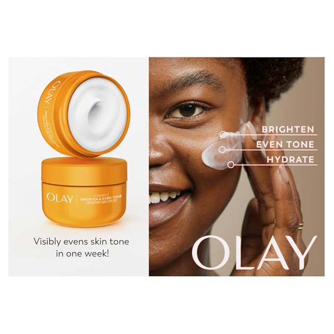 Olay Vitamin C Face Moisturizer, Bright & Even Lightweight Cream for Women - Brightens, Hyrdates, Evens Tone & Texture, Glowing Skin Care - Recyclable Sustainable Eco Jar, Non-Greasy, 2 Oz