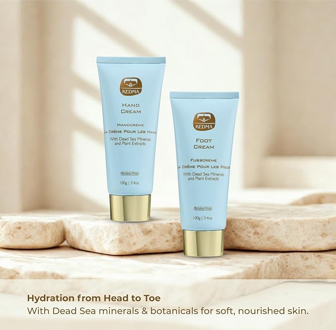 Hand & Foot Cream Set – Daily Moisturizing Creams with Dead Sea Minerals, Aloe Vera & Olive Oil – Nourishing Skincare for Dry, Cracked Hands and Feet | 3.4 Oz each / 100g