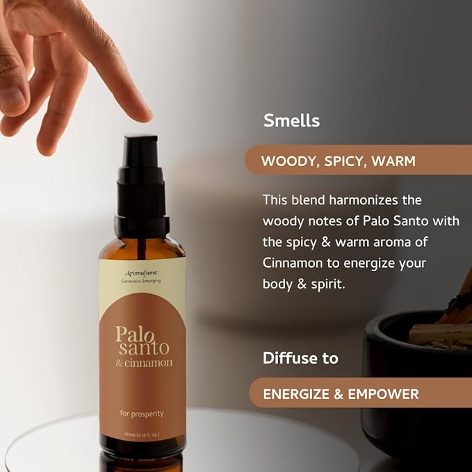 Palo Santo & Cinnamon Smudge Spray by Aromafume | 1 x 100ml / 3.38 fl oz l Aromatherapy | With Essential oils | Room Linen Spray | Natural Air freshners for home | Spiritual Meditation Accessories