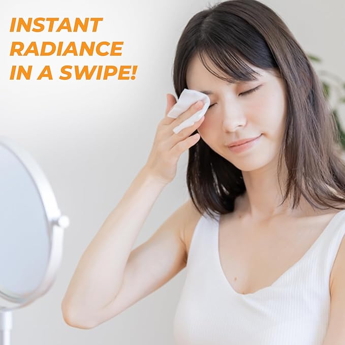 Vitamin C Facial Wipes - Dermatologist-Tested, Anti-Aging, Korean Skin Care, Hydrating & Brightening Face Wipes for Cleansing & Refreshing- Clean Formula, Vegan, 95% Natural- 1 Pack