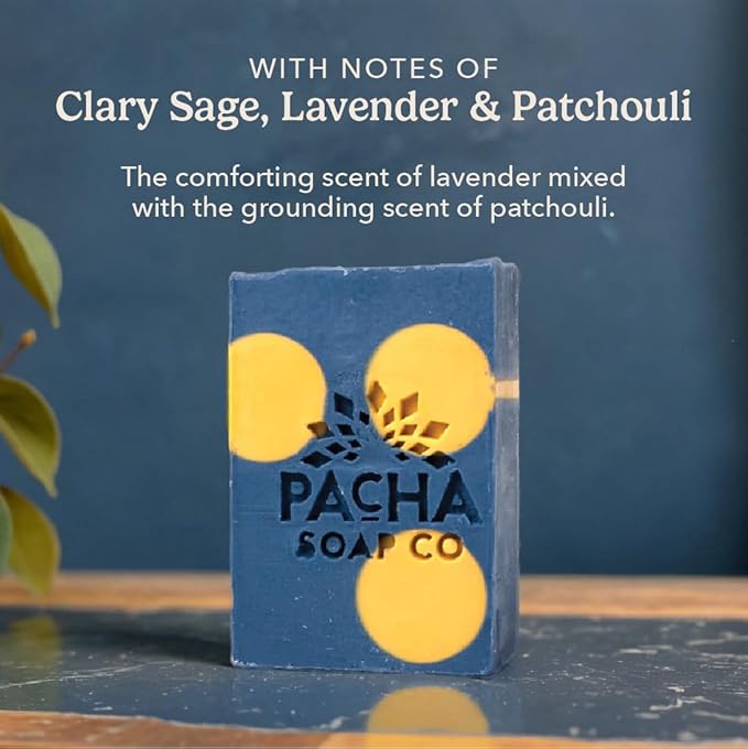 Pacha Soap Co. Bar Soap - Premium, Handcrafted, Hydrating, Natural Face Wash, Hand Cleanser, Body Wash, Soothing Essential Oils (Lavender & Blue Tansy, 5-Pack, 4 oz ea)