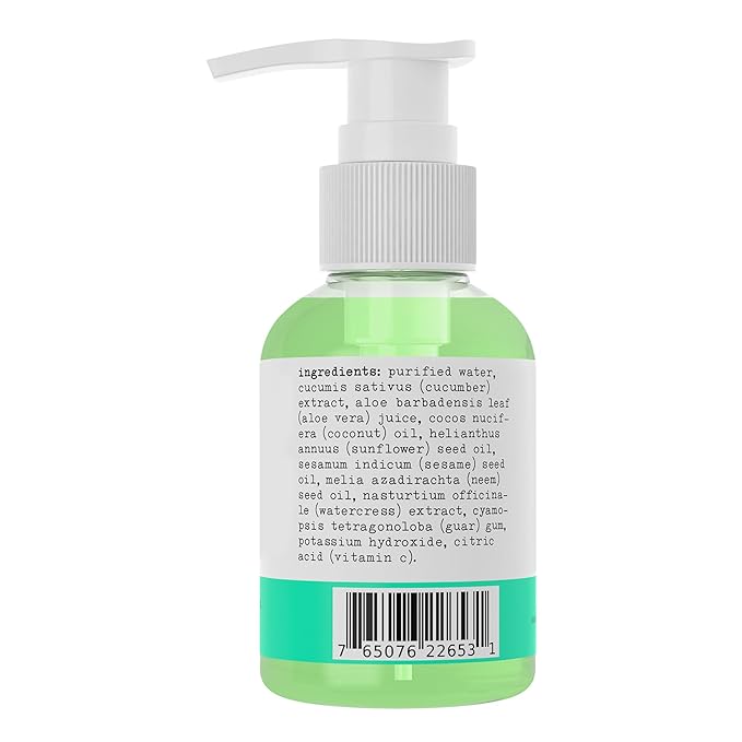 Cucumber Face Cleanser - Daily Gentle Gel Wash with Aloe, Coconut Oil, Neem & Vitamin C - Soothing, Brightening, Hydrating & Vegan for Dry, Sensitive, Oily or Acne Prone Skin - 4 oz