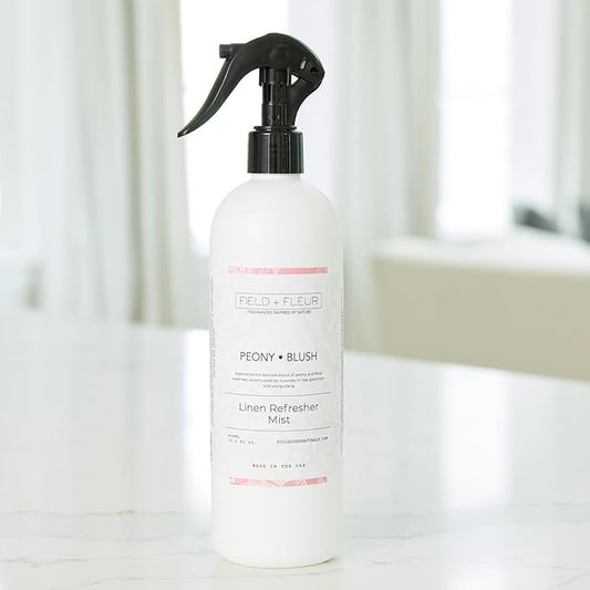 Field + Fleur by Hillhouse Naturals Peony Blush Linen Refresher Mist 15.5oz - Fresh Home Fragrance Spray for Bedding, Sofas & Clothes - Peony, Geranium & Ylang-Ylang - Made in the USA