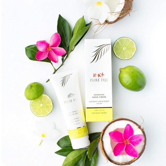 PURE FIJI Nourishing Hand Cream - Deep Moisturizing Hand Cream for Women and Man, Hand Lotion For Dry Hands - 24 Hour Moisture, Organic Ingredients, Coconut Lime Blossom, 4 oz