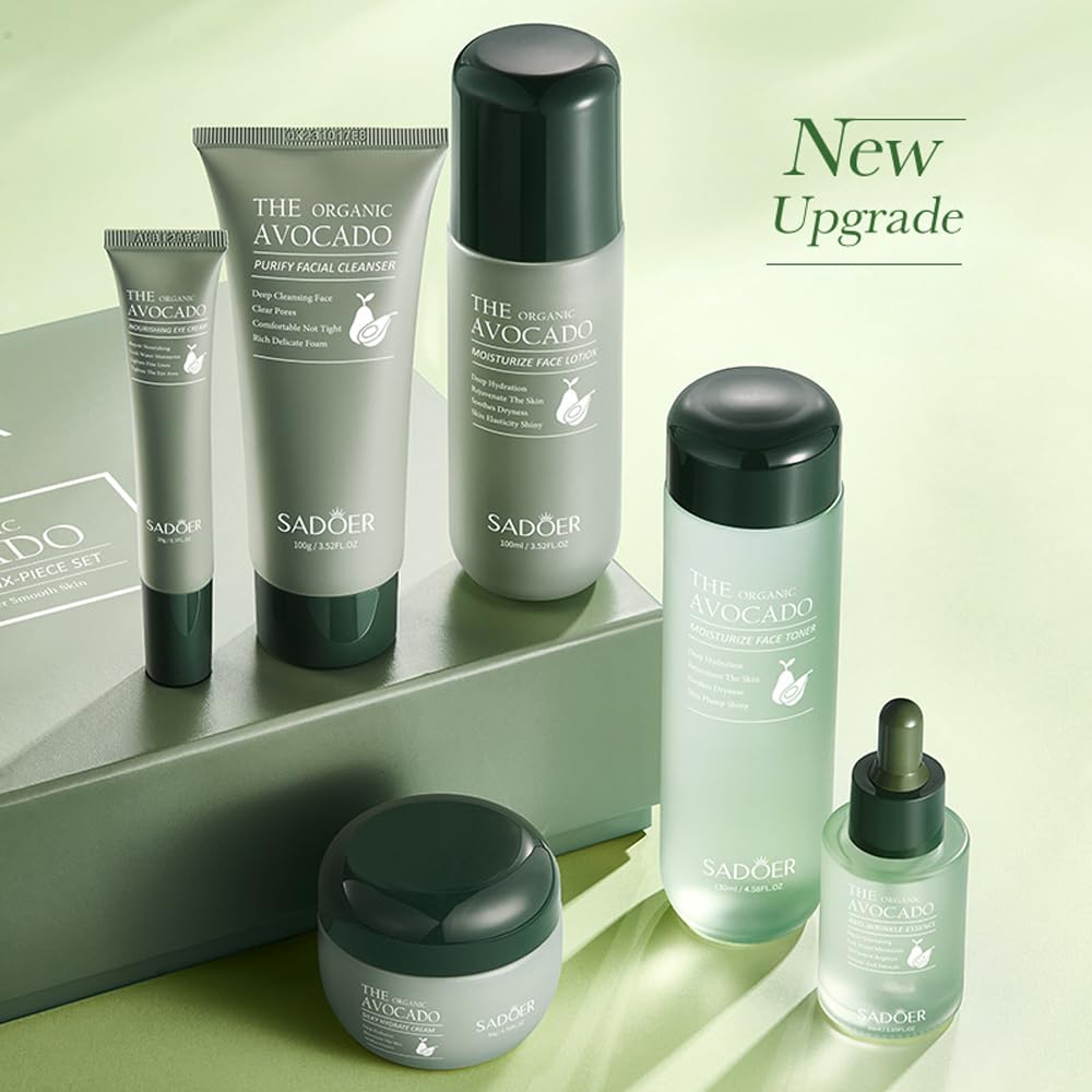 7-Piece Avocado Skincare Gift Set β Hydrating & Anti-Aging Face Care Kit with Cleanser, Toner, Serum, Cream, Eye Cream & Lip Balm β Perfect for Women & Teen Girls ππΏ