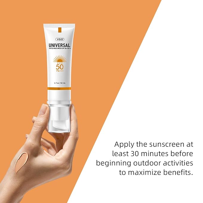 VGO Tinted Sunscreen for Face SPF 50, Hydrating Sun Essence Face Leaves No Sticky Feeling Travel Size Sunscreen Against UVA and UVB Rays 50ml / 1.7oz - 2 Packs
