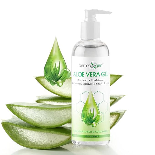 Aloe Vera Gel - Organic 100% Pure Aloe + Witch Hazel + Vitamin C + Vitamin E - Skin Soothes, Moisture And Repair Formula, Nutrients Rich And Cold Pressed - 16 FL OZ / 480 ML