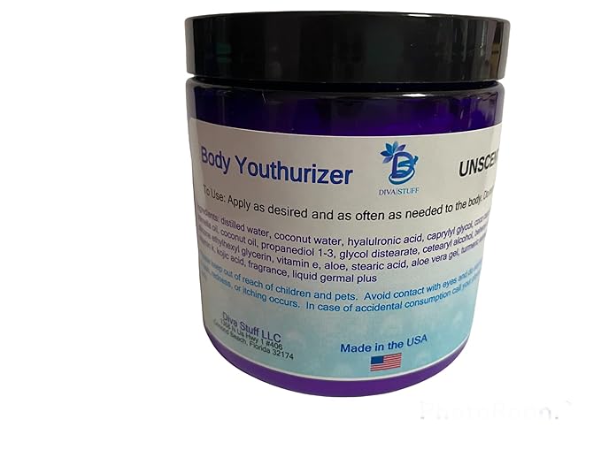 Diva Stuff Body Youthurizer,Thick Body Mousse For Crepey Skin With Anti Aging, Deep Hydration , Smoothing and Plumping Properties, Contains Hyaluronic Acid, Tremella Oil, & Shea Glycerides, Unscented, 8 oz Jar