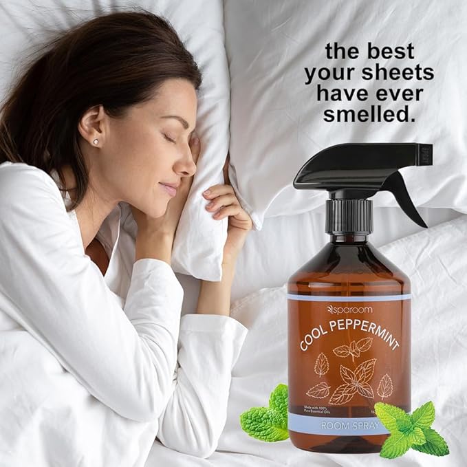 SpaRoom Cool Peppermint Linen Spray 2-Pack – Dual Bottle Essential Oil Mist for Bedding, Fabrics, and Rooms, Minty Refreshment for Sleep and Relaxation – 2 x 16.9 oz