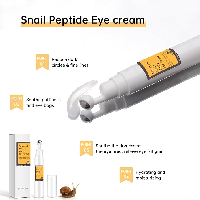 Snail Peptide Eye Cream For Moisturizing, 17 ML Snail Mucin Under Eye Cream With Niacinamide, Hyaluronic Acid For Dark Circles, Puffiness and Fine Lines.