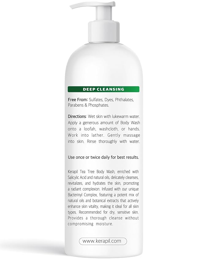 Bacterinyl Tea Tree Oil Body Wash - Antibacterial & Antifungal Support for Ringworm, Body Odors, Athlete’s Foot & Acne, Helps Soothe Itchy, Dry Skin - Made in USA (16 fl oz x 2)