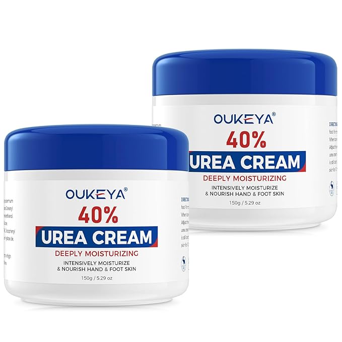 OUKEYA Urea Cream,NEW FORMULA Urea Cream 40 percent for Feet Maximum Strength,Dry Cracked Treatment Lotion for Knees & Elbows,Foot Dead Skin Cuticle Callus Remover Toenail Softener,5.29 oz(2 Packs