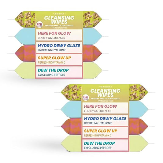 Vitamin C, Collagen, Peptides & Hyaluronic Acid Facial Wipes - Dermatologist Tested, Anti-Aging, Korean Skin Care, Brightening & Hydrating - Gentle, Vegan, 95% Natural- 4 Pack