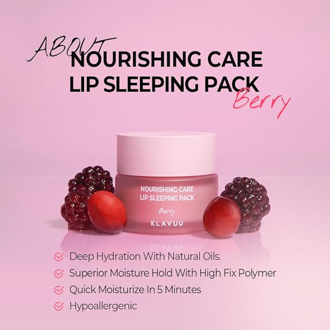 Klavuu Lip Mask Set (2PCS) – Overnight Deep Hydrating Korean Lip Balm Treatment for Very Dry, Chapped Lips | Lip Lightening & Plumping with Instant Hydration | Gentle Exfoliating (Berry & Vanilla)