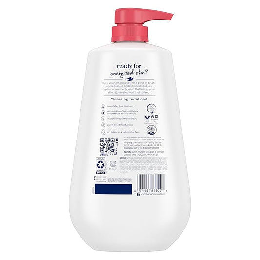 Dove Body Wash with Pump Rejuvenate Pomegranate & Hibiscus for 24hr Lotion-Soft Skin Moisturizing Skin Cleanser with No Sulfates No Parabens 30.6 Oz
