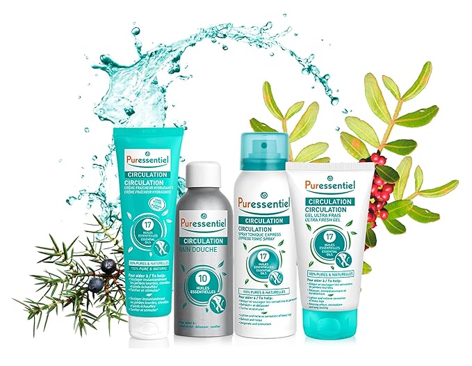 Puressentiel Circulation Moisturizing Cooling Cream - 100% Pure And Natural Oils - Alcohol Free - Supports Circulation - Provides Instant, Lasting Relief For Tired Legs, Ankles And Feet - 3.4 oz