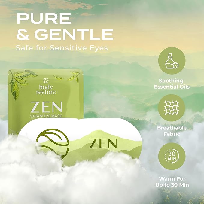 Body Restore Heated Eye Mask for Dry Eyes 5 Pack - Self Heating Warm Compress, Christmas Stocking Stuffers, White Elephant, Birthday Gifts for Women, Men, Stye Eye Treatment, Relaxation - Green Tea